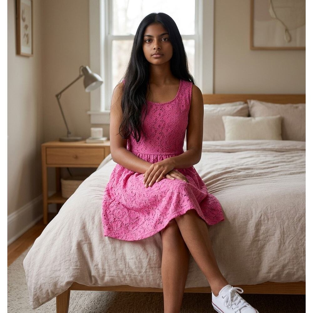 Ronni Nicole Pink Lace Dress XL Sleeveless Eyelet Scoop Neck Romantic